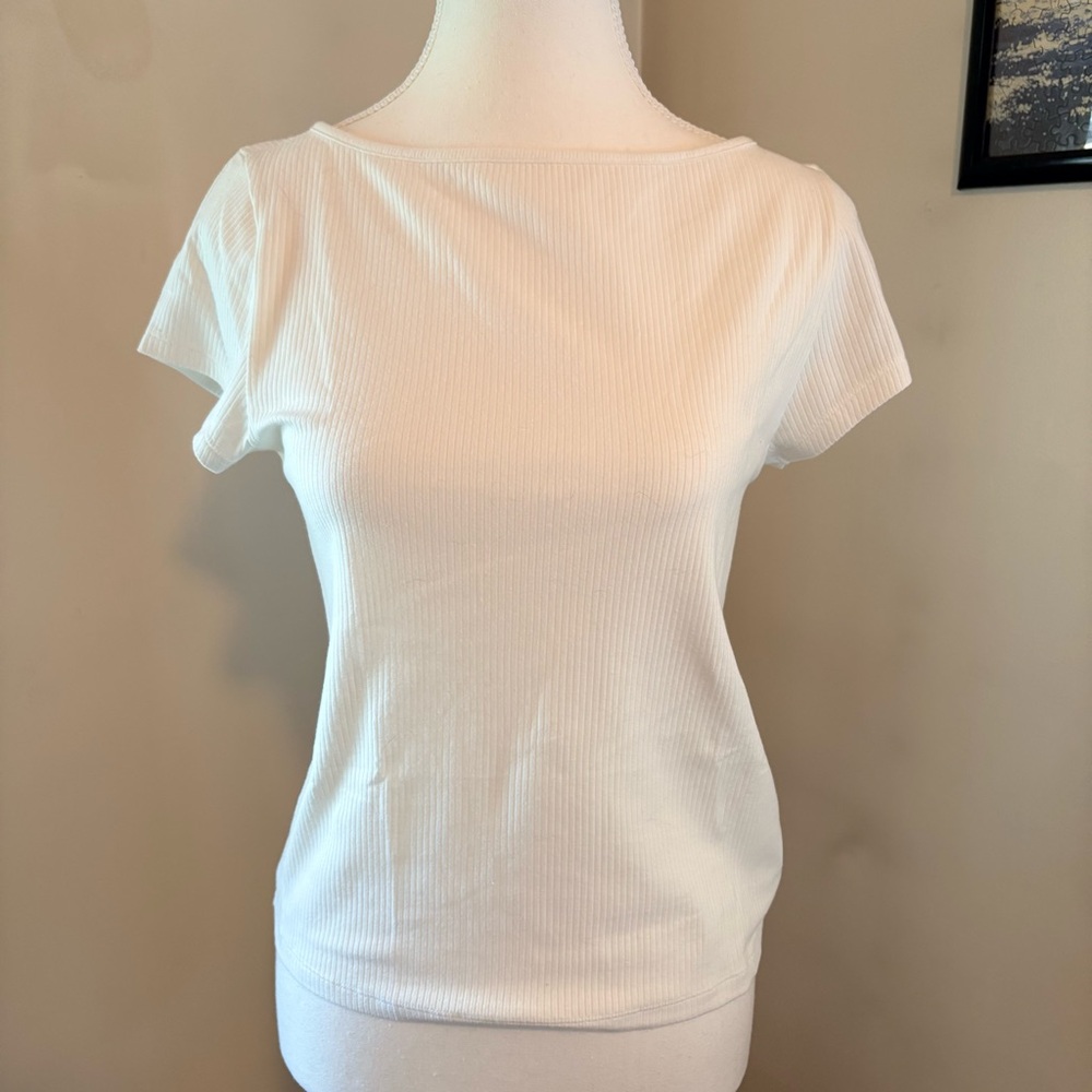 American Eagle Outfitters White Ribbed Short Sleeve Top